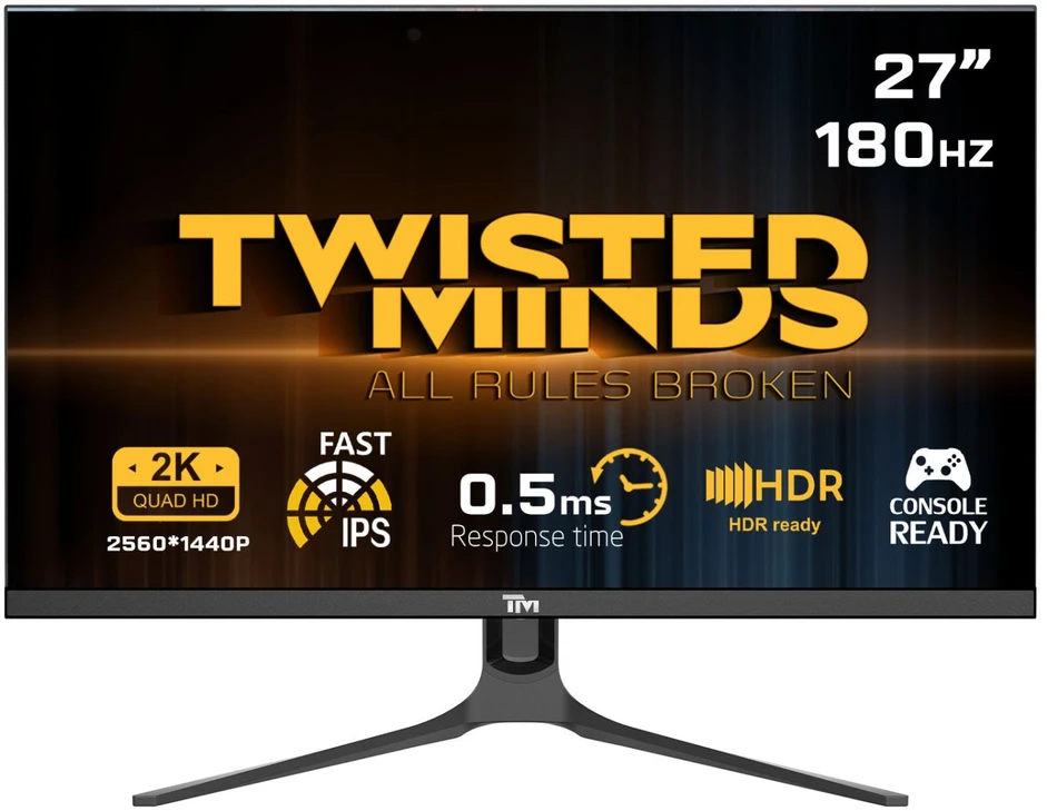 „Twisted Minds“ – „Blaze“ serijos plokščias 27 colių QHD – 180 Hz 0,5 ms spartos IPS HDMI 2.1 žaidimų monitorius