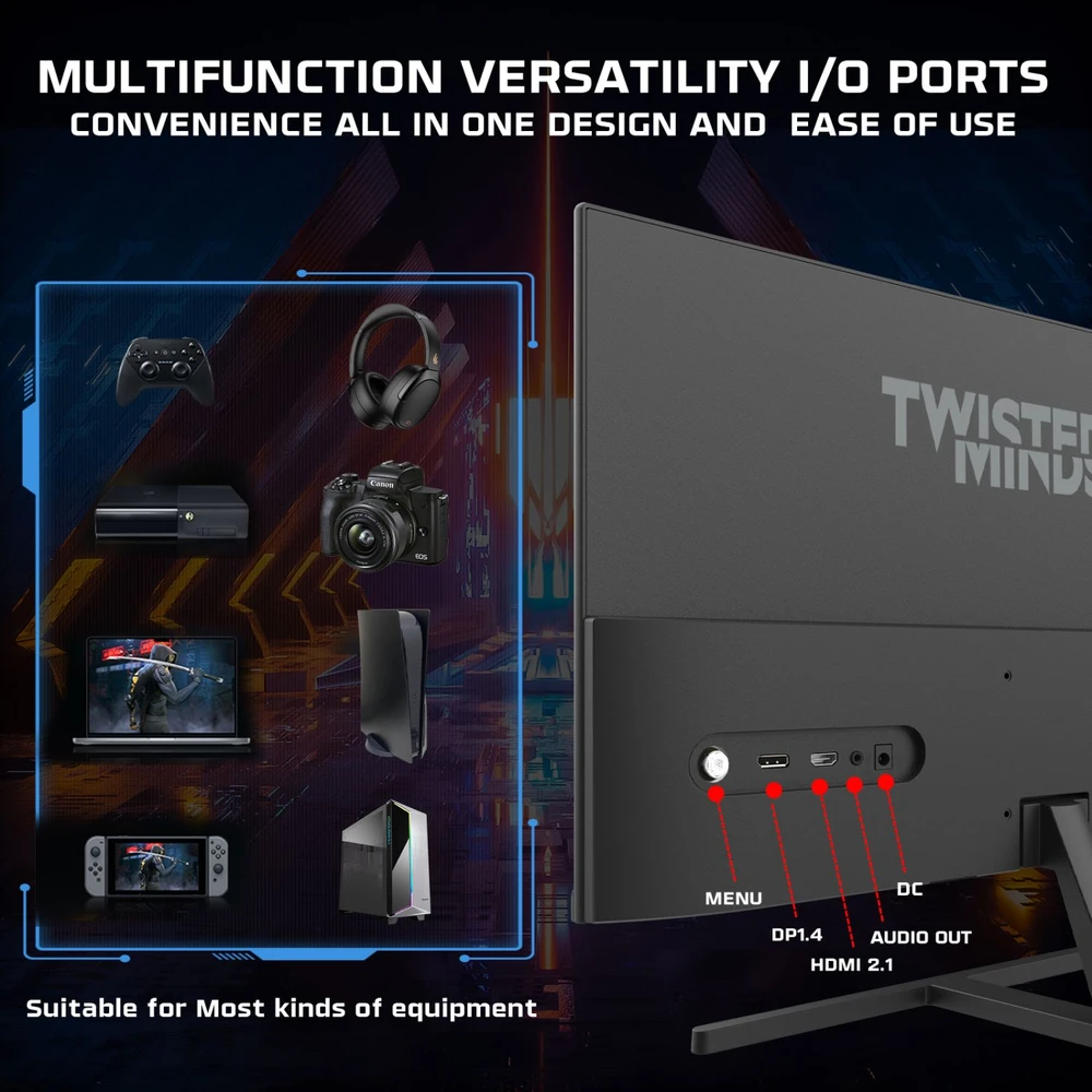 „Twisted Minds“ – „Blaze“ serijos plokščias 27 colių FHD – 180 Hz 0,5 ms greitas IPS HDMI 2.1 žaidimų monitorius, juodas