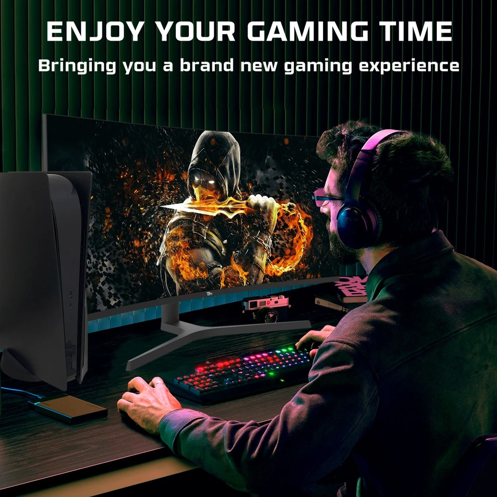 „Twisted Minds“ – „Eclipse Pro“ serijos lenktas 34 colių WQHD žaidimų monitorius su 165 Hz, 0,5 ms VA ir 4K skiriamąja geba.