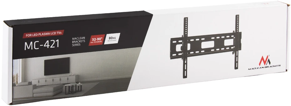 Maclean TV MC-421 sieninis laikiklis 32"-90" VESA 600x400 80kg pakreiptas universalus reguliuojamas gulsčiukas priedai Plokščias plonas