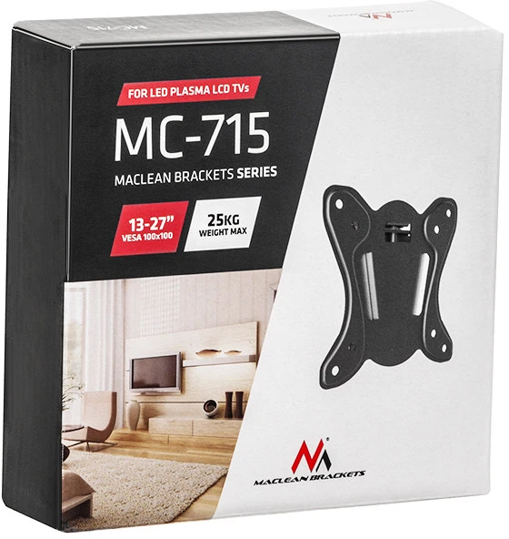 Maclean MC-715 mažas televizoriaus laikiklis sieninis laikiklis televizoriui Monitorius 13-27" LCD LED plazma 75x75 100x100