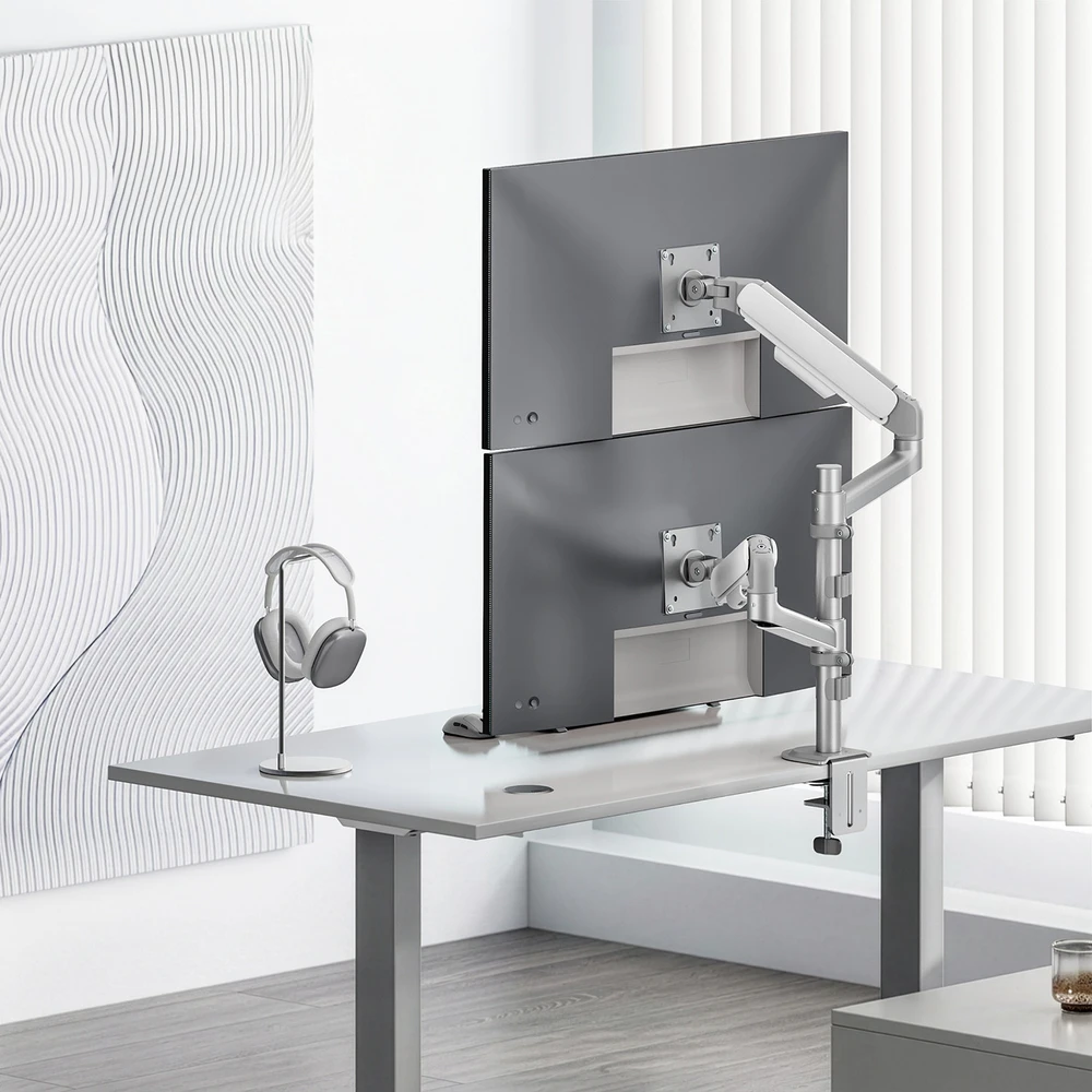 Laikiklis „Ergo Office“ 2 monitorių laikiklis / pakaba, dujinė spyruoklė, 17"-32", 1-10 kg, matinės baltos spalvos, ER-692 W