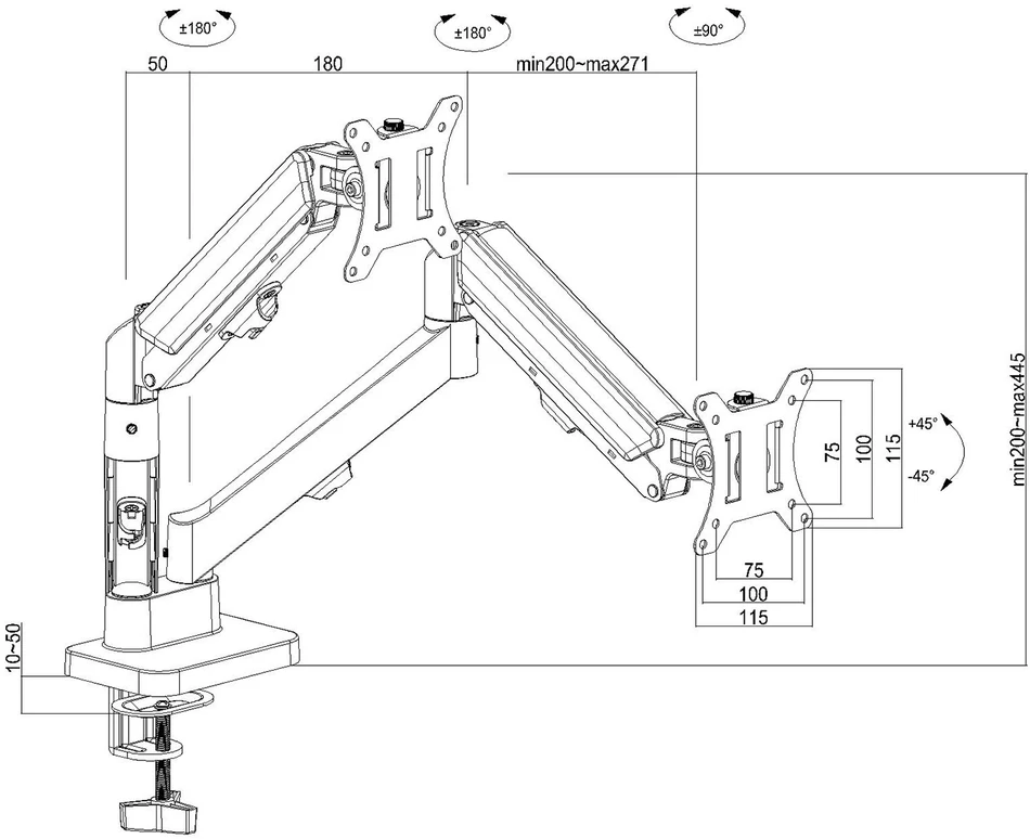 Laikiklis Maclean 2 monitorius mount, gas spring, 17"-32", 2-10kg, juodas, MC-134