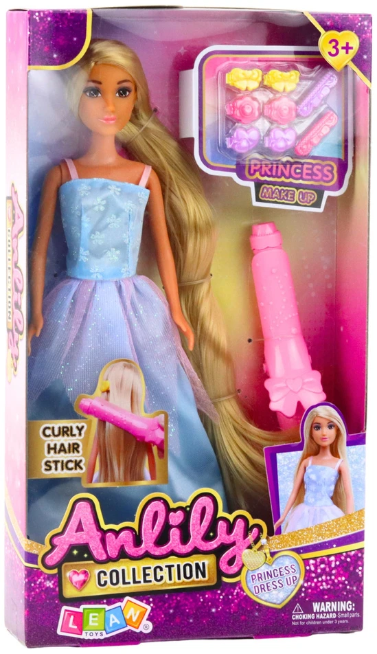 Lean Toys Lėlė Anlily su mėlyna suknele ir plaukų aksesuarais
