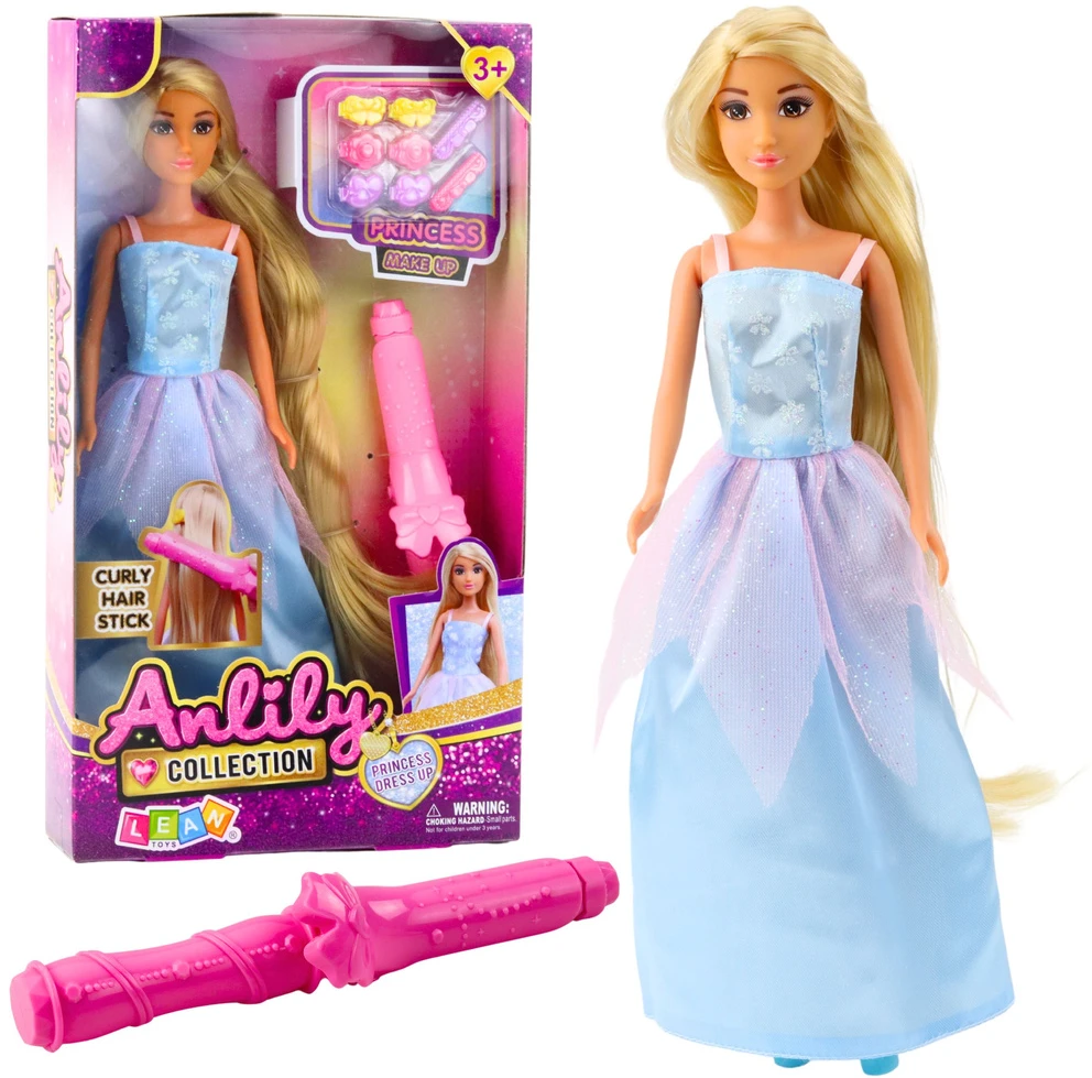 Lean Toys Lėlė Anlily su mėlyna suknele ir plaukų aksesuarais