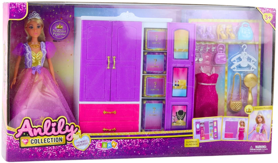 Lean Toys Lėlė Anlily su Spinta ir Priedais, 24 vnt.