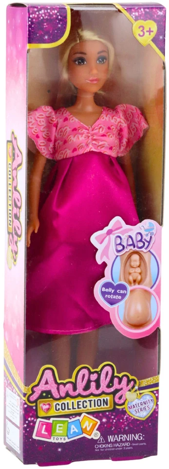Lean Toys Lėlė Anlily nėščia su rožine suknele ir ilga blondine plaukais