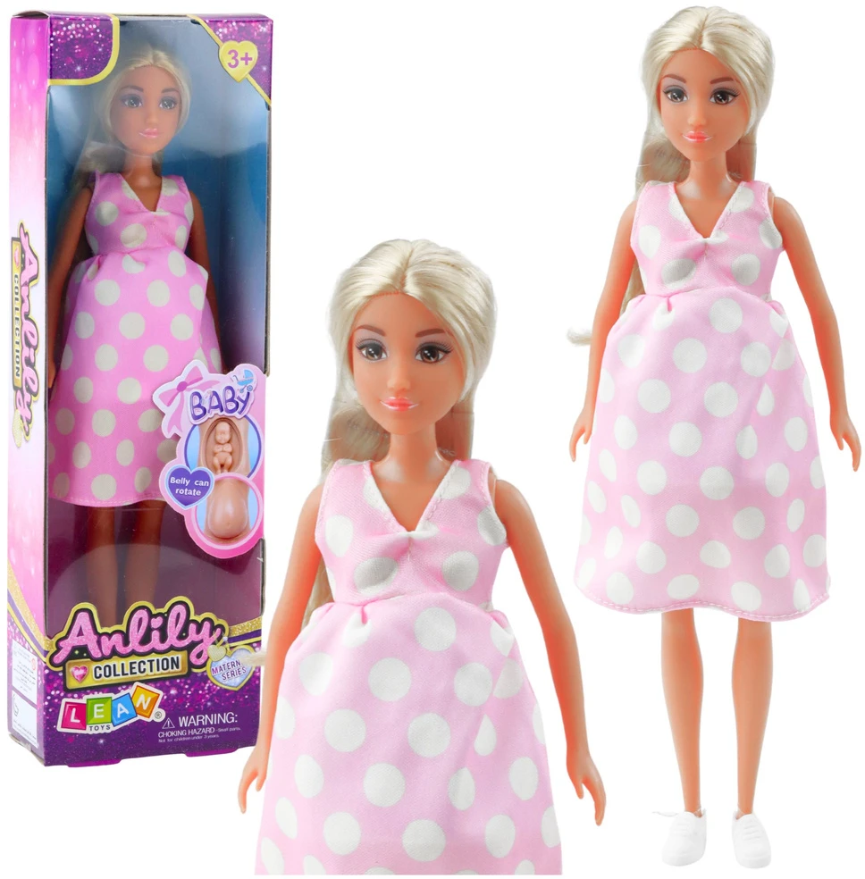 Lean Toys Lėlė Anlily Nėščioji su Rožine Suknele ir Ilgais Plaukais