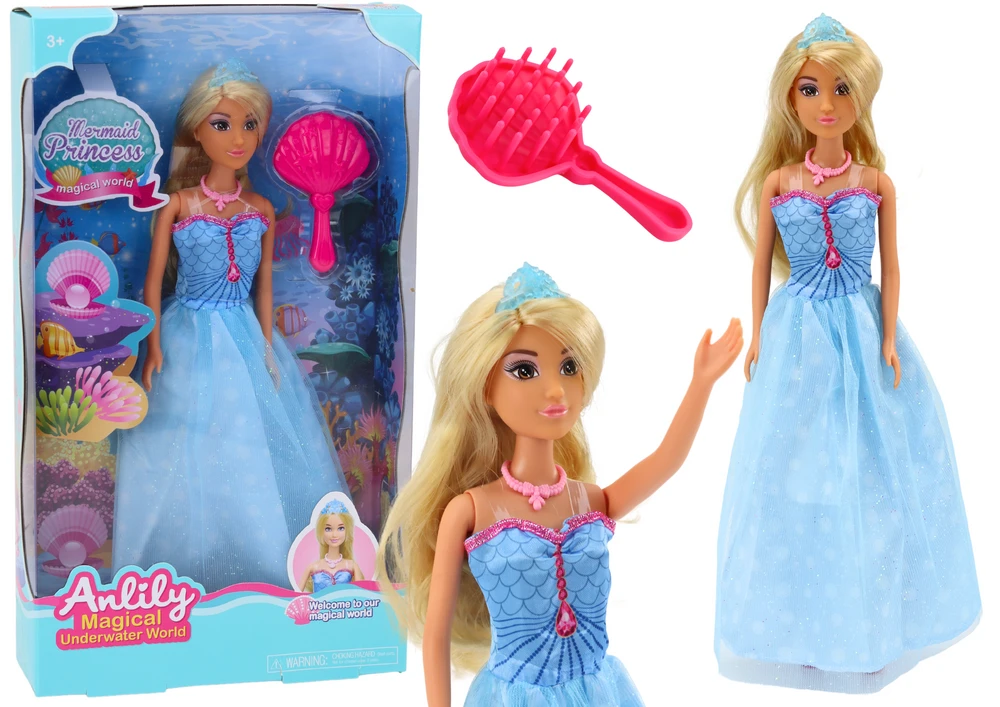 Lean Toys Anlily undinėlė princesė su mėlyna suknele ir šepetėliu