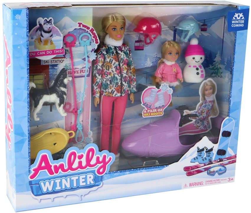 Lean Toys Lėlė Anlily su žiemos sporto priedais