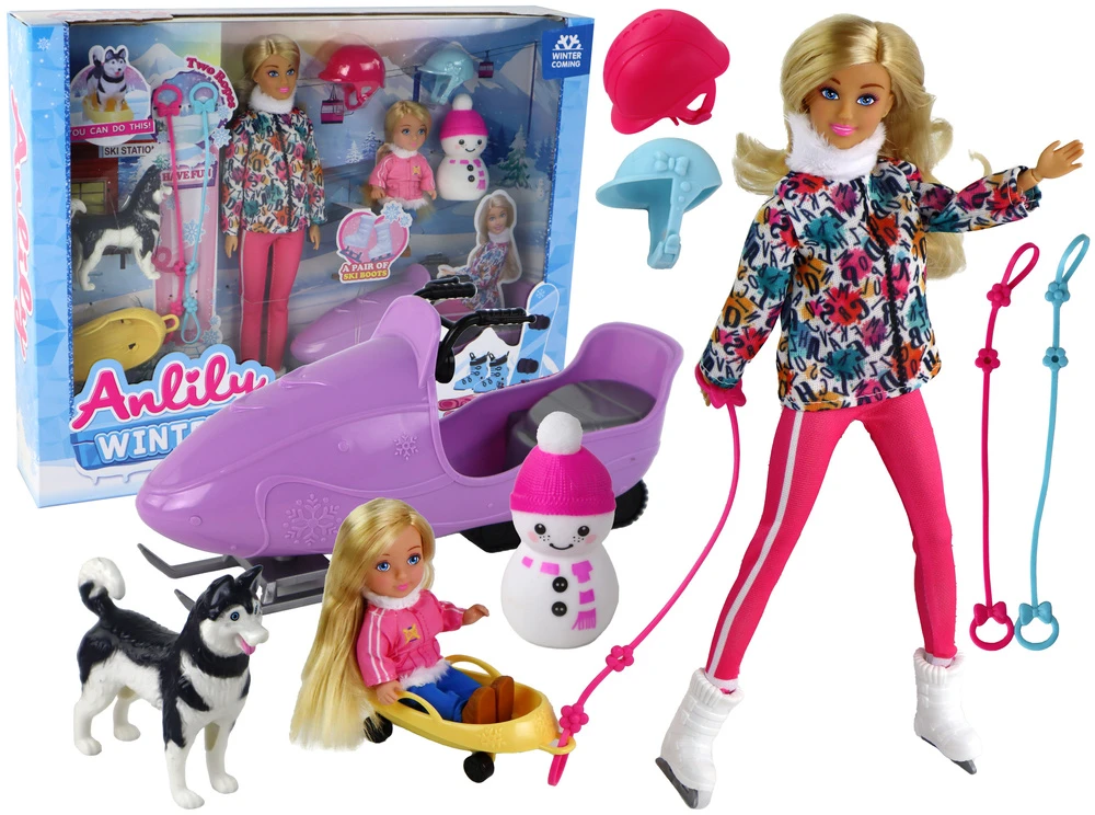 Lean Toys Lėlė Anlily su žiemos sporto priedais