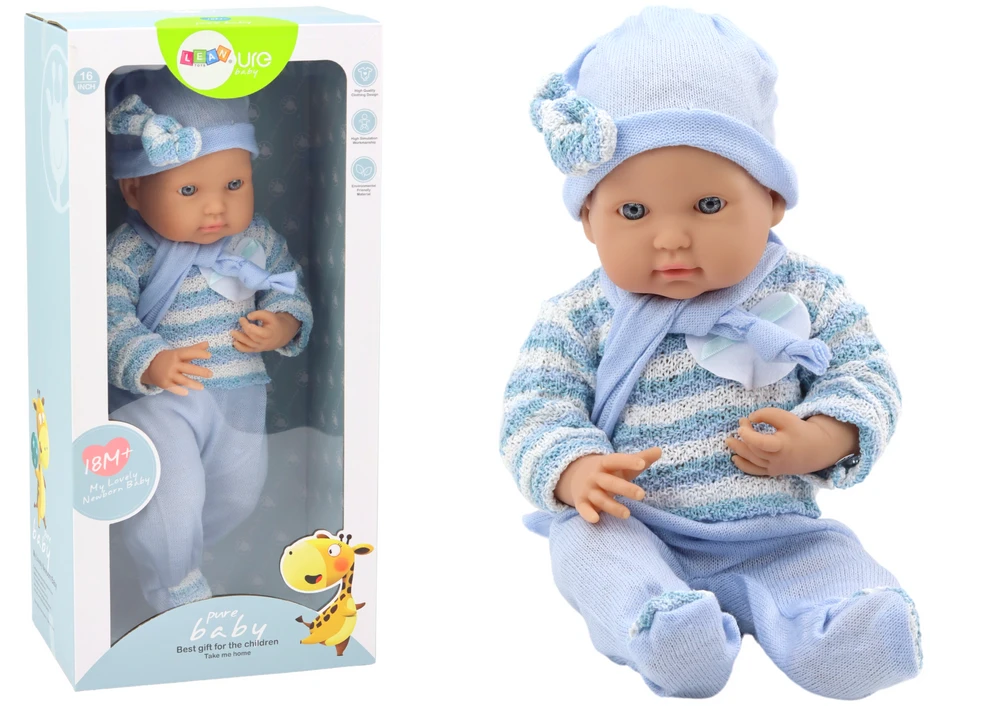Lėlė kūdikis su mėlynais drabužiais Lean Toys, 39 cm
