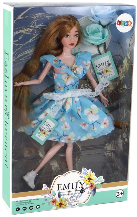 Lean Toys Lėlė Emily (30 cm) su žaliomis akimis ir mėlyna suknele