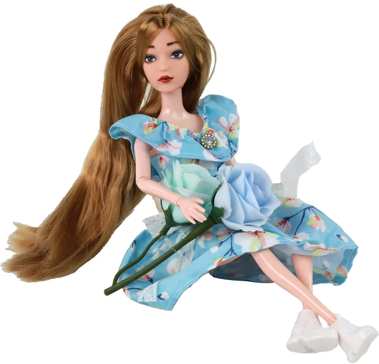 Lean Toys Lėlė Emily (30 cm) su žaliomis akimis ir mėlyna suknele