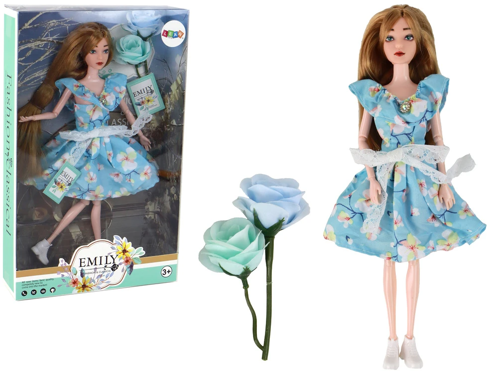 Lean Toys Lėlė Emily (30 cm) su žaliomis akimis ir mėlyna suknele