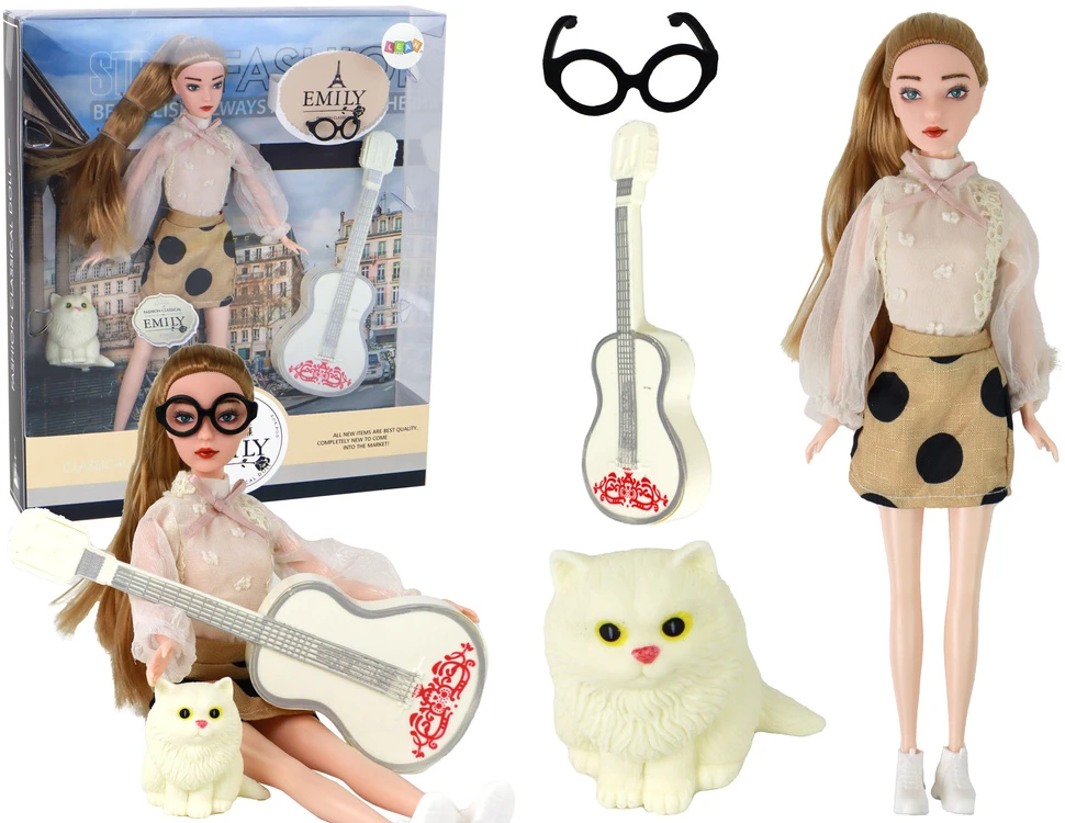 Lean Toys Lėlė Emily su gitara ir kačiuku