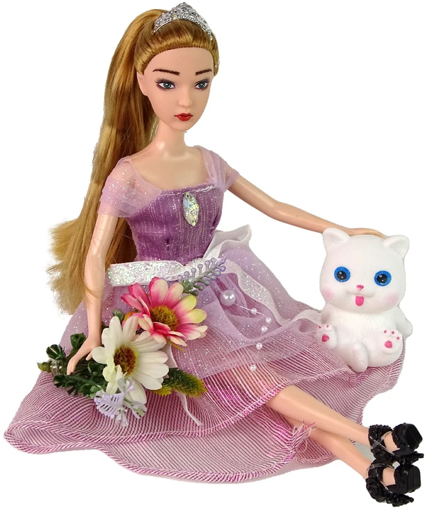 Lean Toys Lėlė Emily su ilgesniais plaukais ir baltu katinu