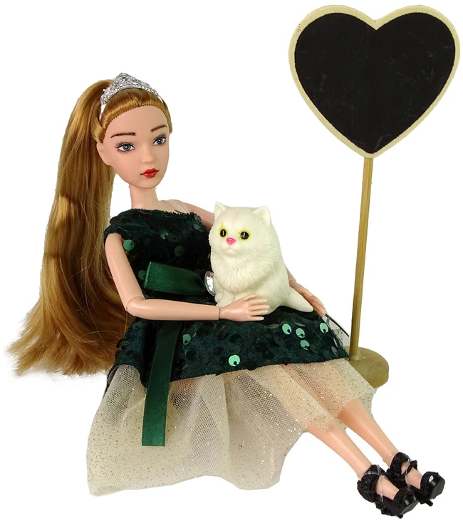 Lean Toys Lėlė Emily su kačiuku ir medine širdimi, 30 cm