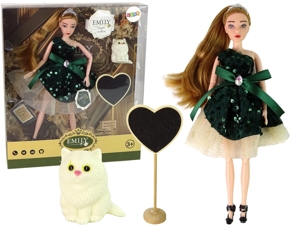 Lean Toys Lėlė Emily su kačiuku ir medine širdimi, 30 cm