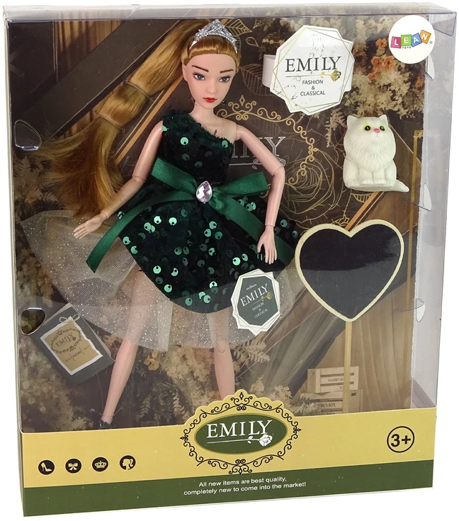 Lean Toys Lėlė Emily su kačiuku ir medine širdimi, 30 cm