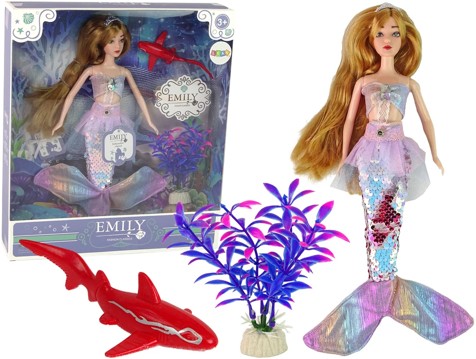 Lean Toys Lėlė Undinė Emily su Ryklu ir Jūros Augalu