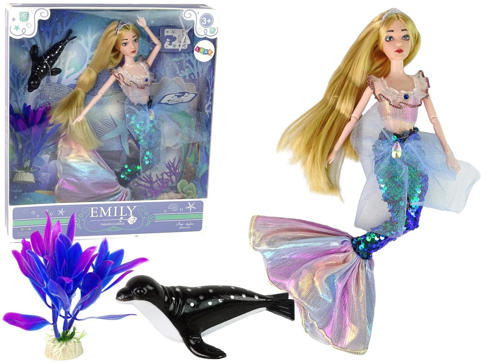 Lean Toys Lėlė undinėlė Emily su nuimama uodega, 35 cm