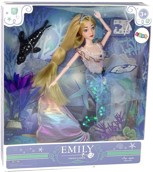 Lean Toys Lėlė undinėlė Emily su nuimama uodega, 35 cm