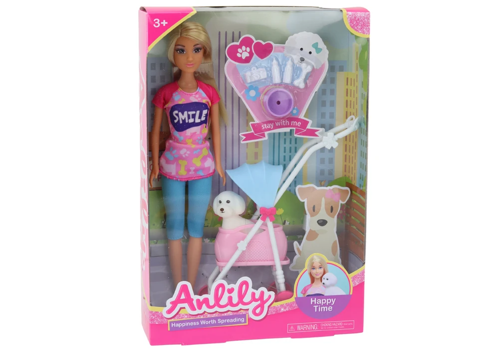 Lean Toys Anlily lėlė su vežimėliu ir šunimi