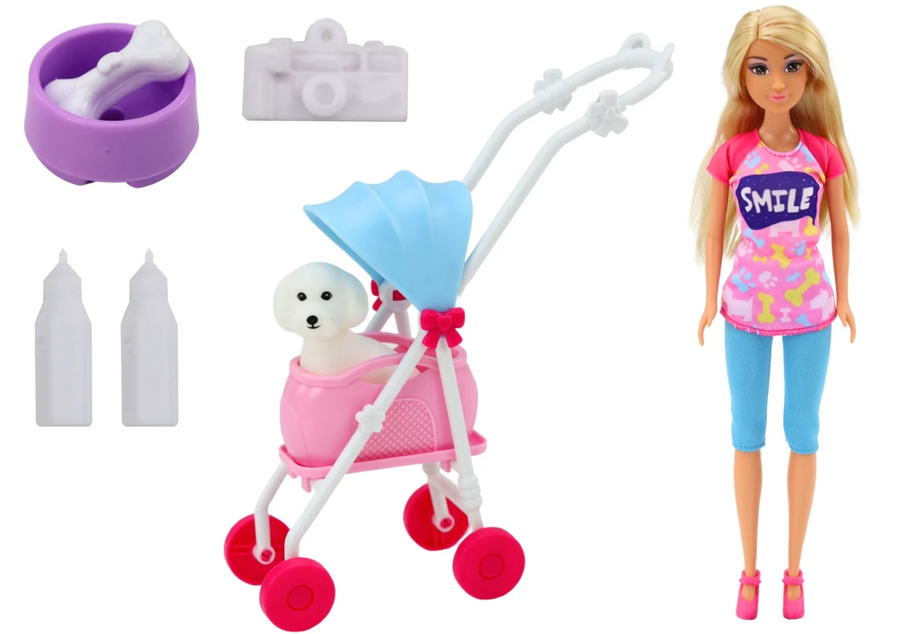 Lean Toys Anlily lėlė su vežimėliu ir šunimi