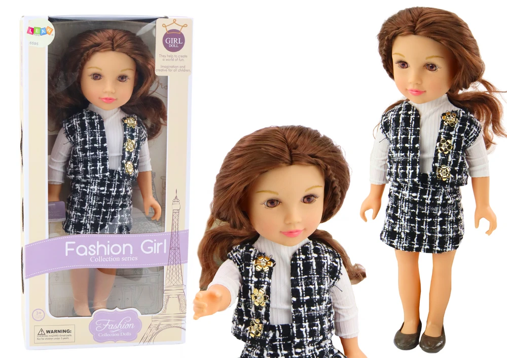 Lean Toys Lėlė su elegantiškais languotais drabužiais ir rudais plaukais