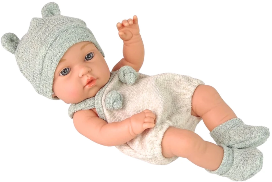 Lean Toys Lėlė kūdikis 18 cm su baltu bodžiu ir pilkais elementais