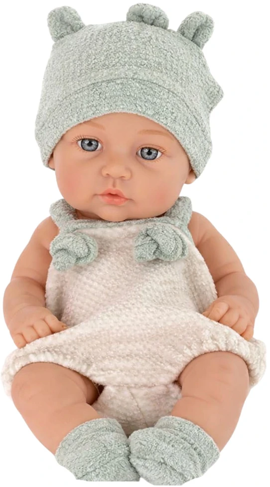 Lean Toys Lėlė kūdikis 18 cm su baltu bodžiu ir pilkais elementais