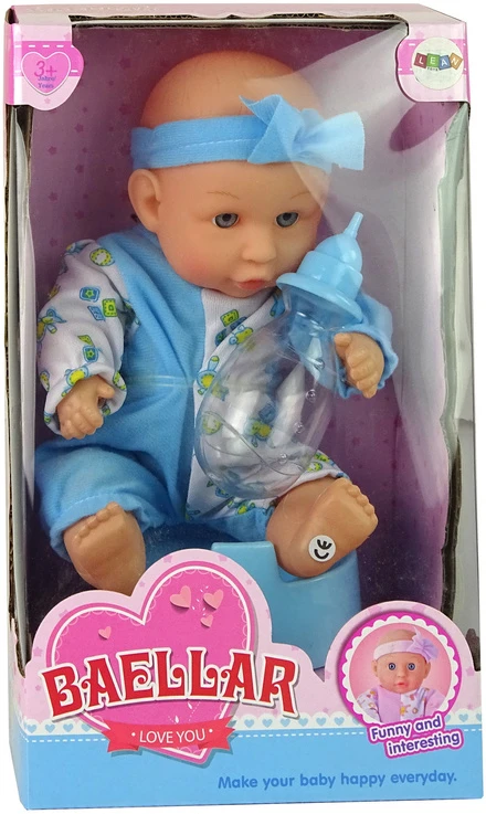 Lean Toys Mėlyna Lėlė Mėlyna Baby Doll su puoduku, 24 cm