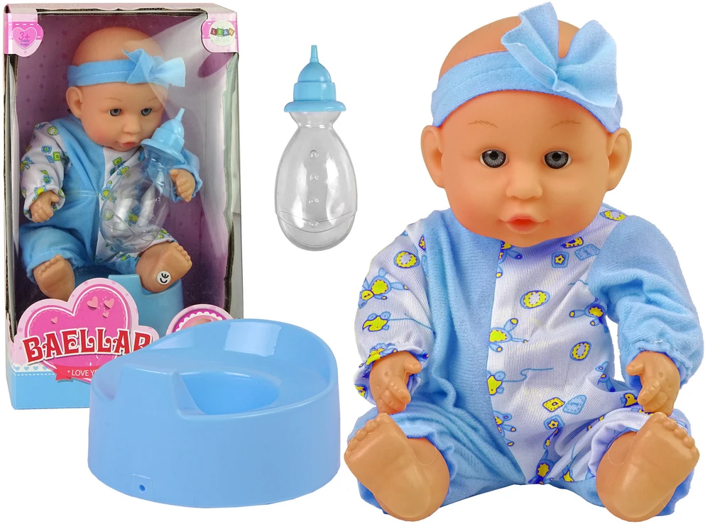 Lean Toys Mėlyna Lėlė Mėlyna Baby Doll su puoduku, 24 cm