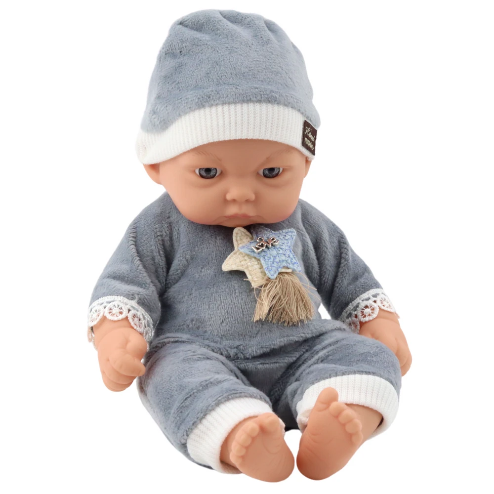 Lean Toys Lėlė kūdikis su pilka pižama ir kepuryte 24 cm