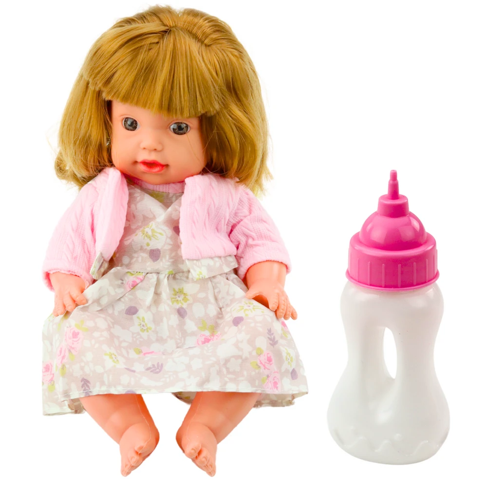 Lean Toys Lėlė kūdikis su maitinimo buteliuku ir garsais 30 cm