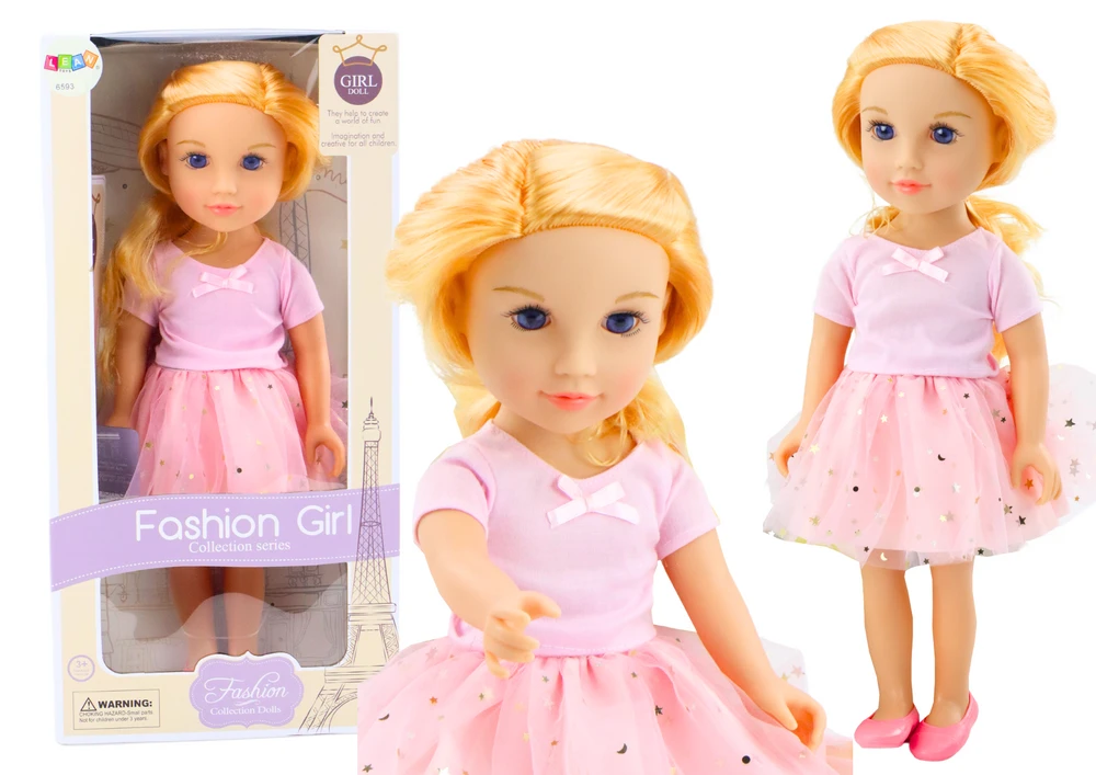 Lean Toys Lėlė su rausva suknele ir ilgais šviesiais plaukais