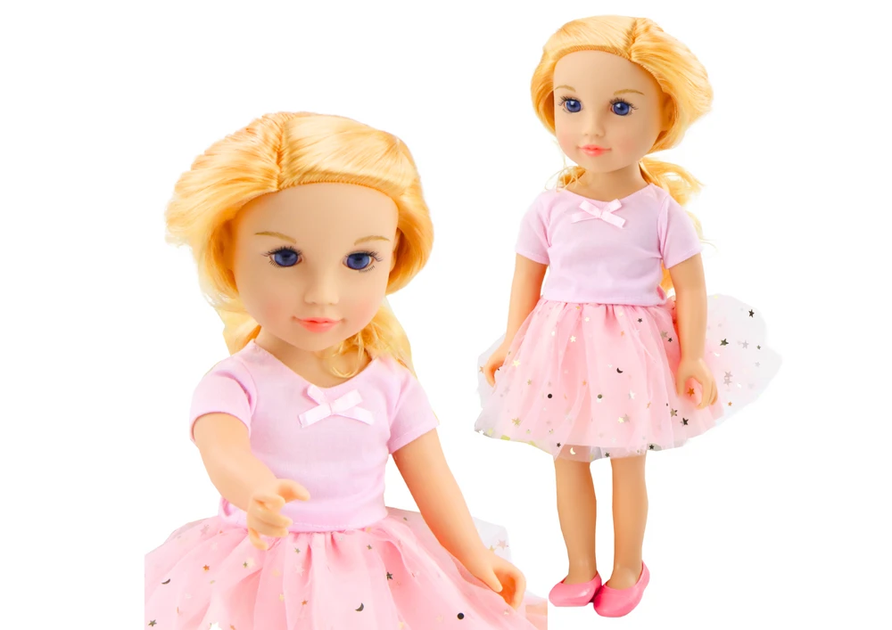 Lean Toys Lėlė su rausva suknele ir ilgais šviesiais plaukais