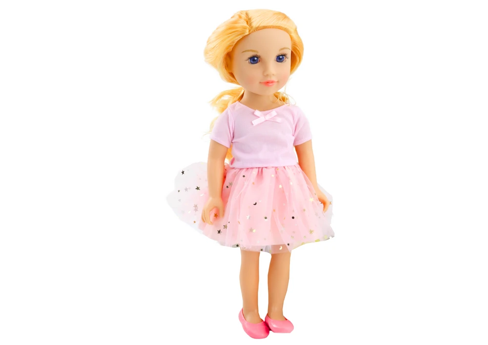 Lean Toys Lėlė su rausva suknele ir ilgais šviesiais plaukais