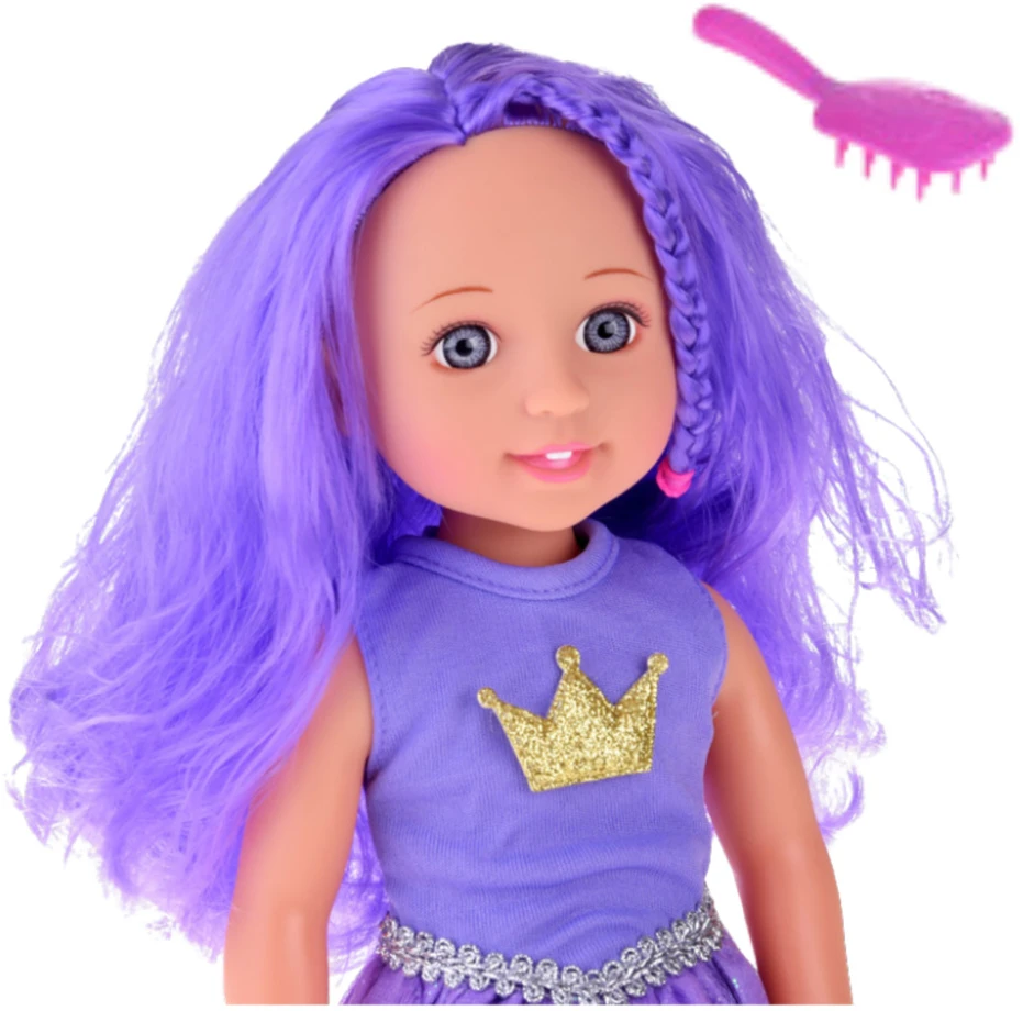 Lean Toys Lėlė su violetine suknele ir šukuosena