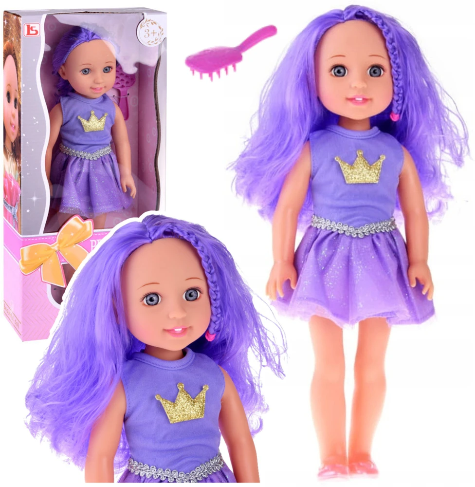 Lean Toys Lėlė su violetine suknele ir šukuosena
