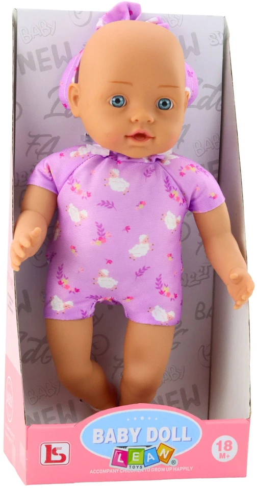 Lean Toys Lėlė kūdikis su violetiniu drabužėliu ir galvos juostele, 31 cm
