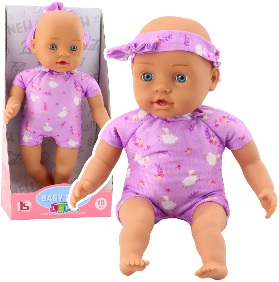 Lean Toys Lėlė kūdikis su violetiniu drabužėliu ir galvos juostele, 31 cm