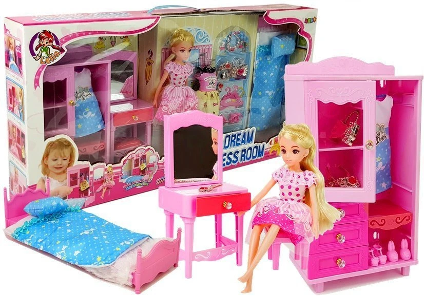 Lean Toys Lėlių baldų komplektas lova su spinta
