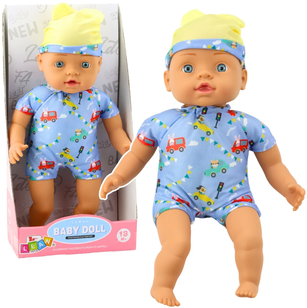 Lean Toys Lėlė kūdikis su mėlynais drabužiais ir kepure, 31 cm