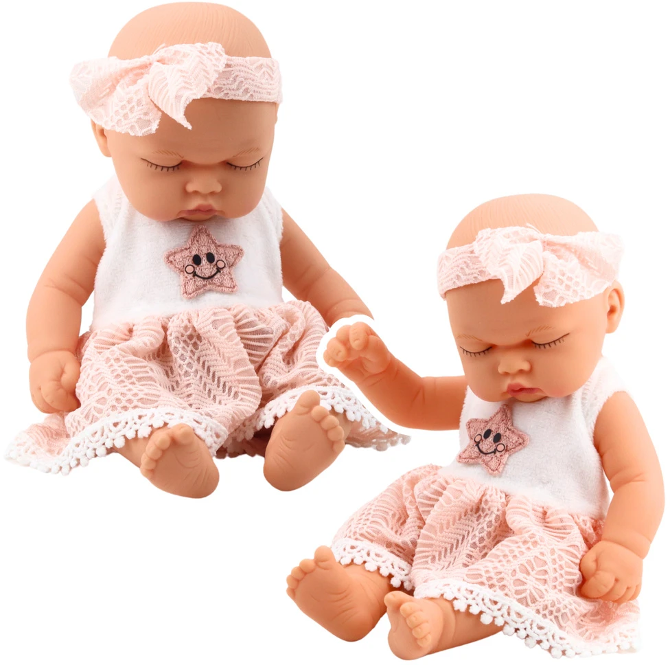 Lean Toys Lėlė kūdikis su rausva suknele ir lankeliu 24 cm