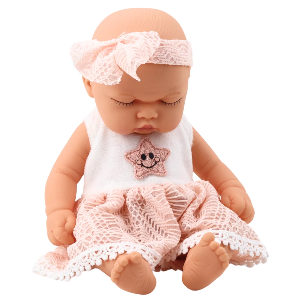 Lean Toys Lėlė kūdikis su rausva suknele ir lankeliu 24 cm