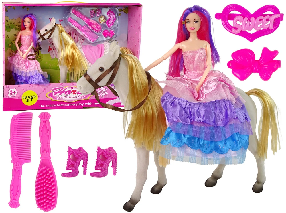 Princesės lėlė su baltu poniu Lean Toys