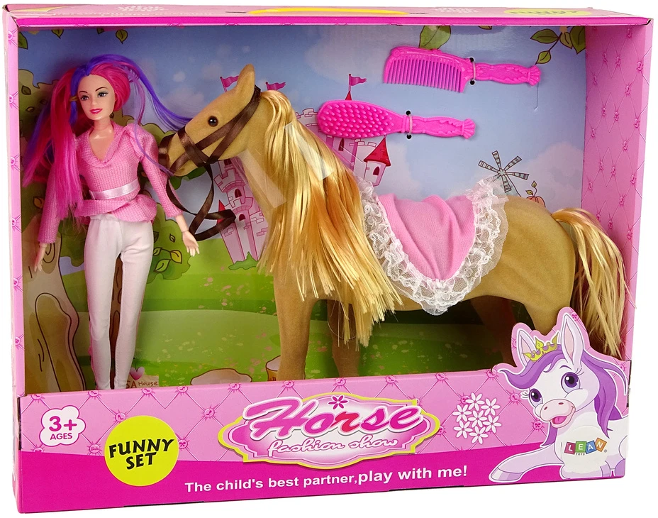 Lean Toys Lėlė raitelis su rudu poniu