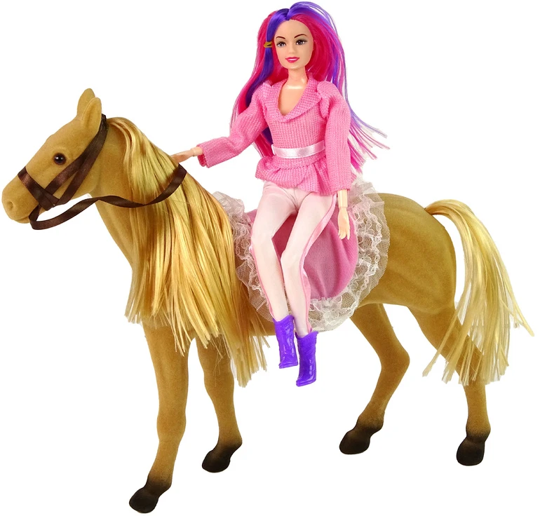 Lean Toys Lėlė raitelis su rudu poniu